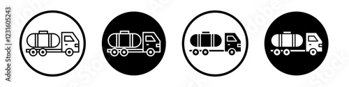 Tank truck icon collection in black and white filled and outlined style for web.