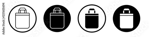 Tote bag icon collection in black and white filled and outlined style for web.