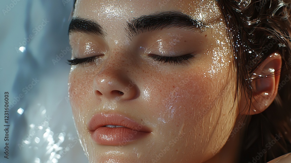 Close Up Portrait of Woman with Water Droplets Close Up Portrait of Woman with Water Droplets