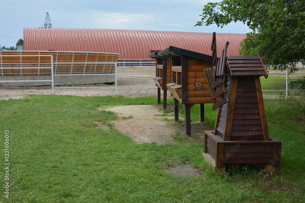 wooden house in the park, Wooden windmill blades wooden house in the park, Wooden windmill blades
