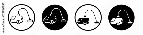 Vacuum cleaner icon collection in black and white filled and outlined style for web.