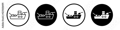 Warship icon collection in black and white filled and outlined style for web.