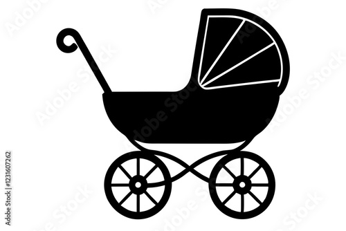 Baby Carriage Icon, Baby Pram Silhouette Vector, Baby Carriage Silhouette