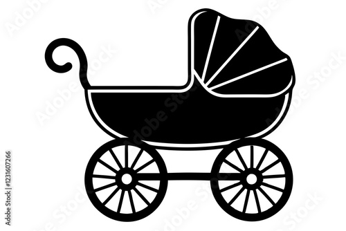 Baby Carriage Icon, Baby Pram Silhouette Vector, Baby Carriage Silhouette