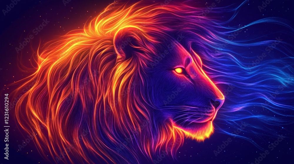 A vector illustration of a fluorescent lion mane texture with streaks of glowing orange and purple. A vector illustration of a fluorescent lion mane texture with streaks of glowing orange and purple.