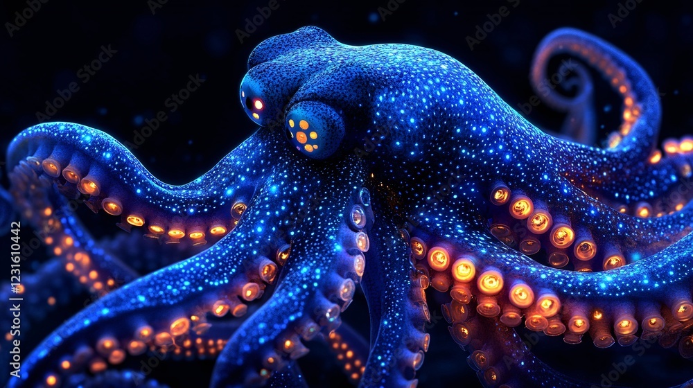 Obraz premium A vector illustration of a bioluminescent alien octopus skin texture with flashing color-changing organic lights.