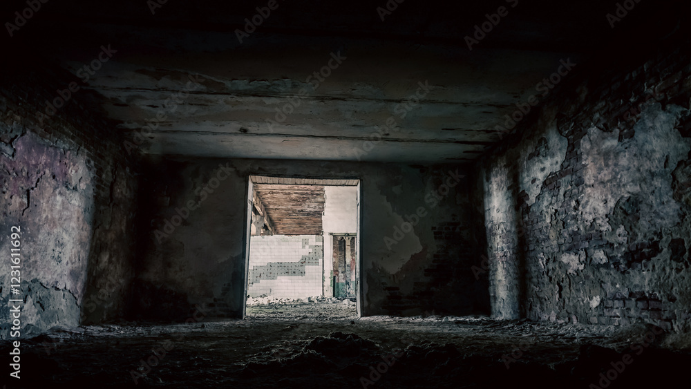 abandoned destroyed houses in the city during the war in Russia Kursk region
