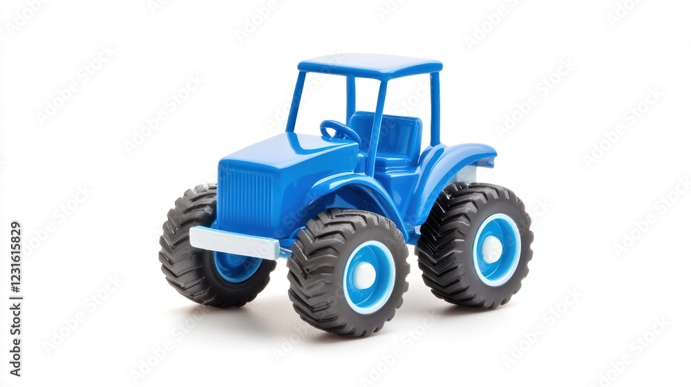 Obraz premium Blue Toy Tractor on White Background