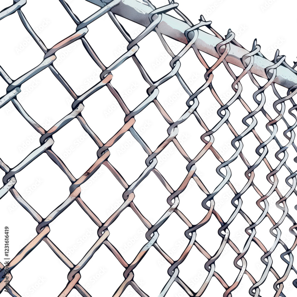 Fototapeta premium Detailed View of Chain Link Fence in Urban Setting with Shadow Play