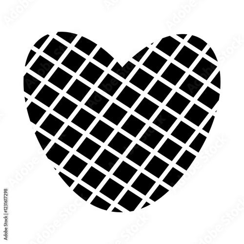 Black and white heart in a cage, isolated on white background. Vector doodle element for you design. Valentines day concept.