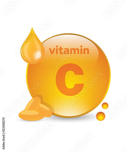 Vitamin C gold shining pill capcule icon stock illustration