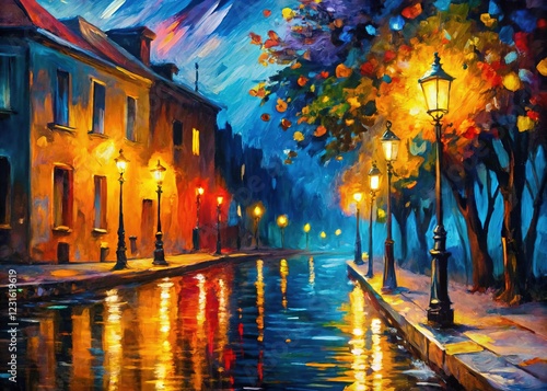 Close-up Oil Painting Texture, Night Scene, Dark Art Background