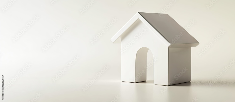 Minimalistic white house model on a light beige background, angled to emphasize structure, symbolizing new beginnings and homeownership celebrations. Minimalistic white house model on a light beige background, angled to emphasize structure, symbolizing new beginnings and homeownership celebrations.