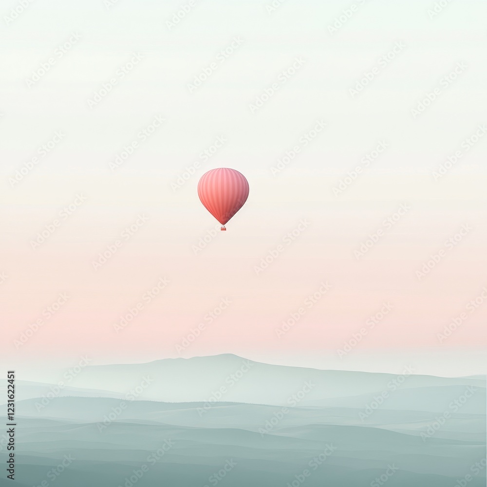 Obraz premium Pink Hot Air Balloon Over Misty Mountains