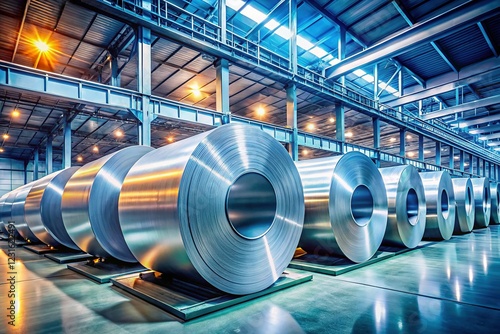 Galvanized Steel Coils in Modern Metal Processing Plant - Industrial Stock Photo photo