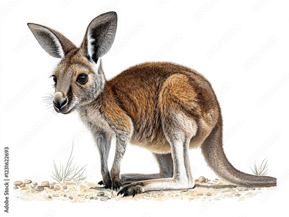 A detailed illustration of a kangaroo standing on sandy ground, capturing the essence of Australian wildlife. A detailed illustration of a kangaroo standing on sandy ground, capturing the essence of Australian wildlife.