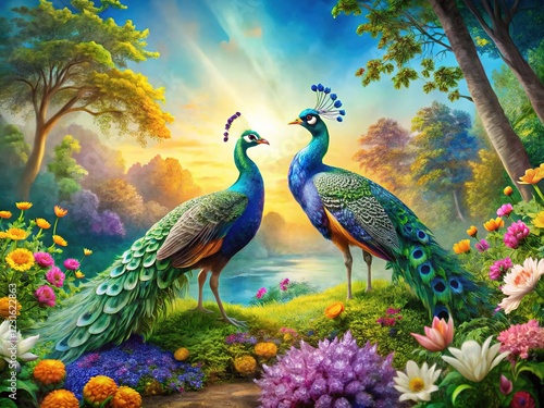 Graceful Peacocks Amidst a Natural Tapestry