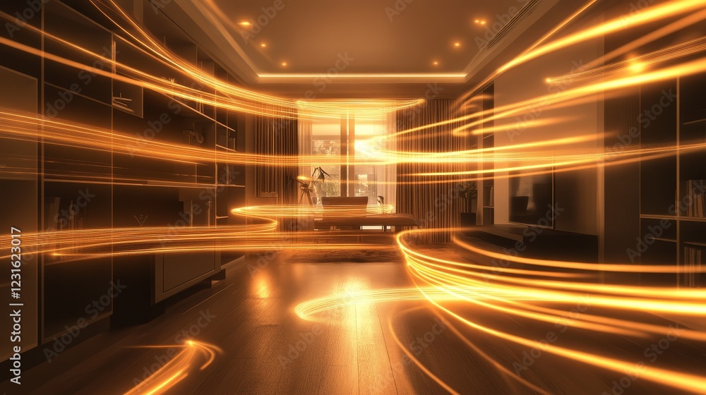 A stunning modern living room featuring ethereal light trails that create a warm ambiance. The artistic interplay of light and space evokes tranquility and inspiration. A stunning modern living room featuring ethereal light trails that create a warm ambiance. The artistic interplay of light and space evokes tranquility and inspiration.