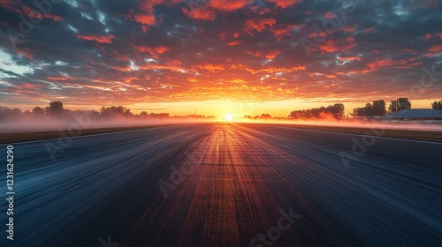 Panoramic View of a Lonely Drag Strip at Dawn with Vibrant Skies
