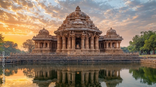 Modhera Sun Temple Sunrise Sacred WaterTank Reflections