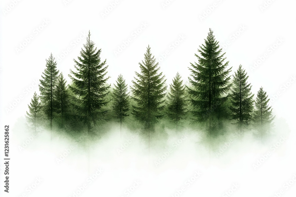Obraz premium Serene pine forest shrouded in gentle mist.