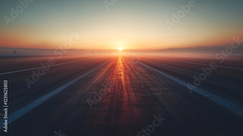Panoramic Shot of Lonely Drag Strip at Dawn with Soft Light Effects