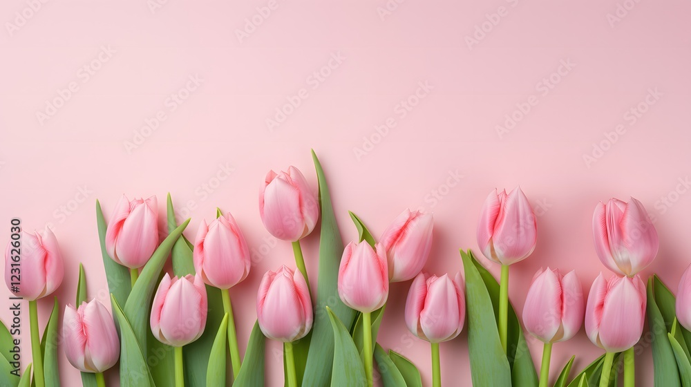 Beautiful Pink Tulips on a Soft Pink Background: A Serene and Elegant Floral Arrangement for Springtime Inspiration and Decoration. Beautiful Pink Tulips on a Soft Pink Background: A Serene and Elegant Floral Arrangement for Springtime Inspiration and Decoration.