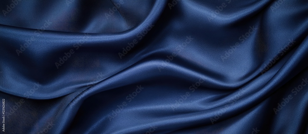 Obraz premium Elegant navy blue satin fabric folds creating a rich texture with soft highlights and shadows ideal for sophisticated design backgrounds.