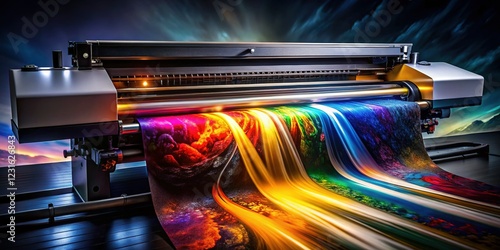 Nighttime Large Format Inkjet Printer in Action - Vibrant Colors & Dramatic Lighting