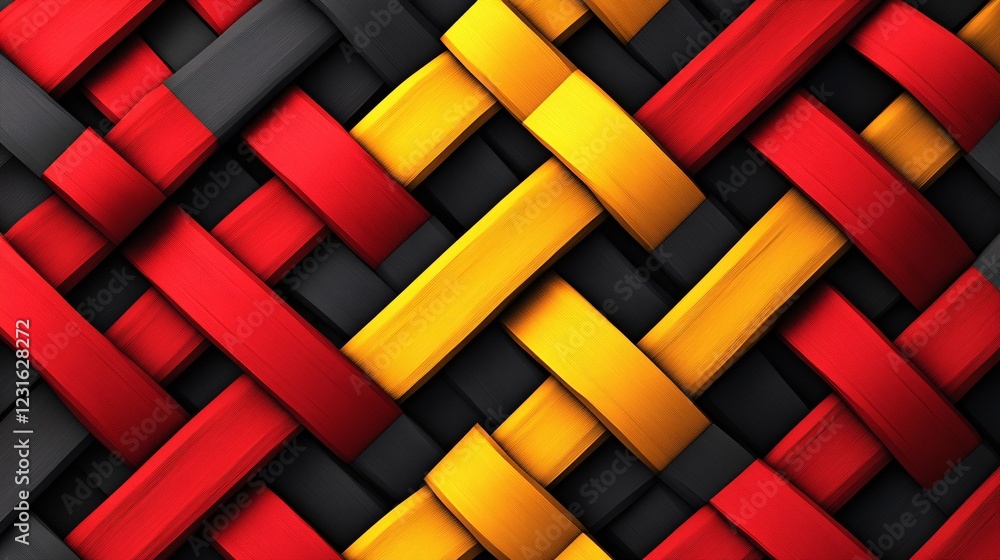 High Contrast Geometric Background Featuring Red Yellow Black Weave High Contrast Geometric Background Featuring Red Yellow Black Weave