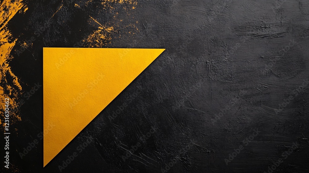 Striking Yellow Triangle Set Against Dark Textured Background Striking Yellow Triangle Set Against Dark Textured Background
