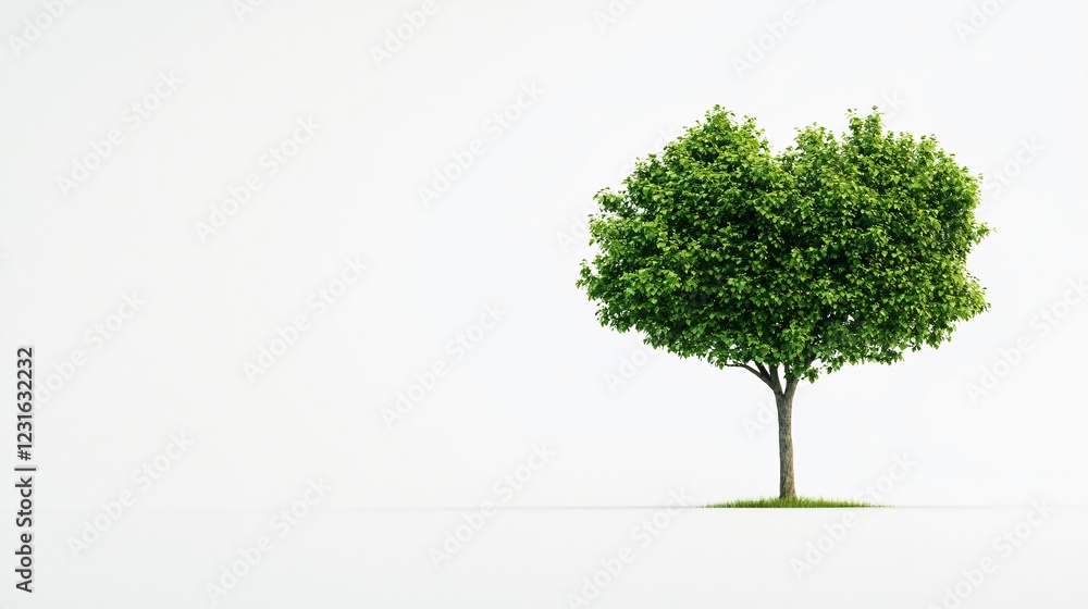 Obraz premium Striking Green Tree with Heart-Shaped Leaves on White Background