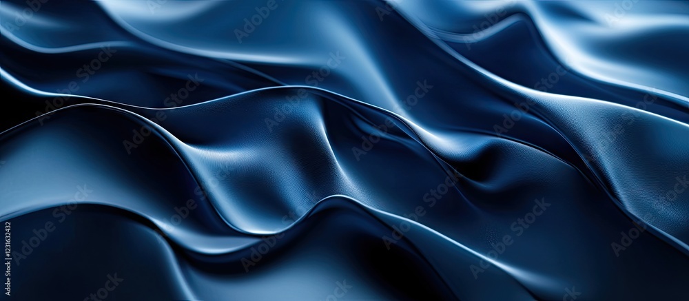 Obraz premium Elegant deep blue silk fabric with soft ripples and waves creating a luxurious and moody atmosphere, highlighting texture and flow dynamics.