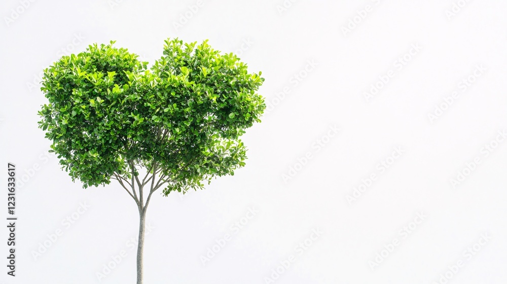 Heart-Shaped Tree with Vibrant Green Leaves on White Background Heart-Shaped Tree with Vibrant Green Leaves on White Background