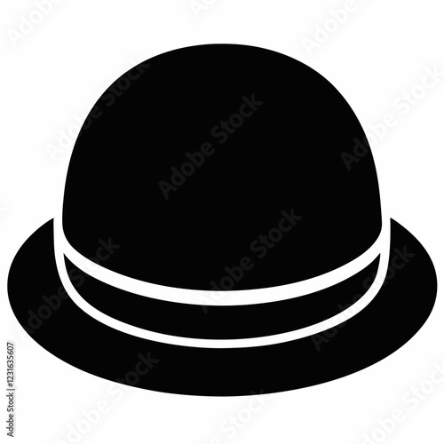 Black bowler hat vector on white background.