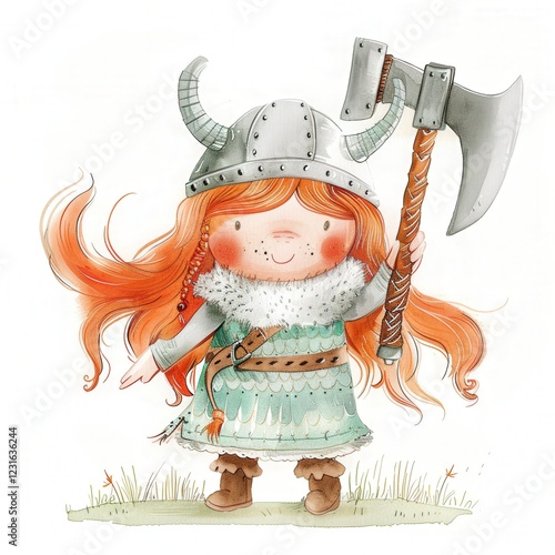 Viking Girl Illustration on white background Drawing watercolor illustration art photo