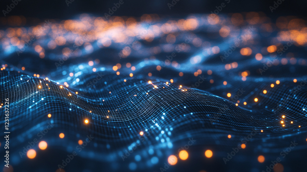 A dynamic digital wave with glowing data streams in blue and orange creating a futuristic abstract representation of artificial intelligence
A dynamic digital wave with glowing data streams in blue and orange creating a futuristic abstract representation of artificial intelligence