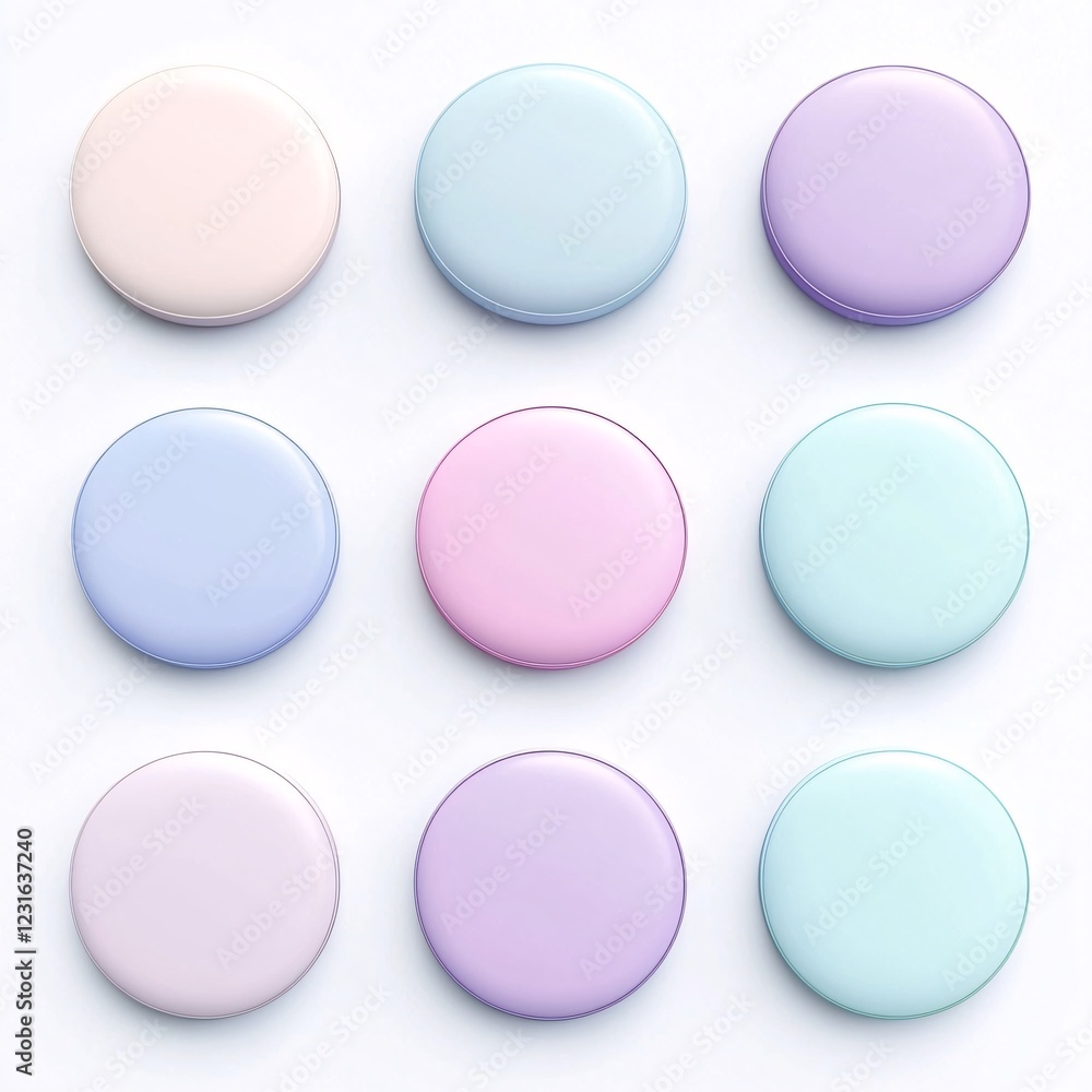 Three Dimensional Pastel Circle Buttons on White Background Three Dimensional Pastel Circle Buttons on White Background