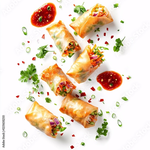 Delicious Vegetable Spring Rolls with Spicy Sauce