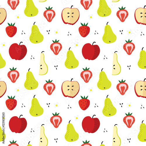 Wallpaper Mural Seamless pattern of fruits including pears, apples, strawberries with seeds and flowers. Torontodigital.ca