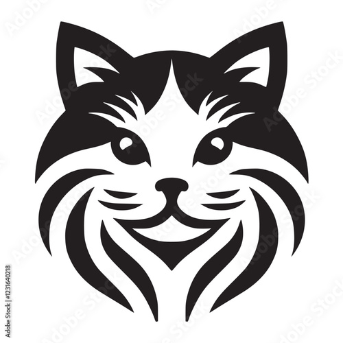 A charming and minimalist black-and-white icon of a cat face, Suitable for events like pet adoption drives, cat lover meetups, or animal welfare campaigns.