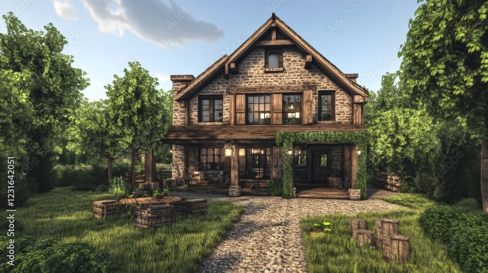 Rustic Stone House in a Wooded Setting Rustic Stone House in a Wooded Setting