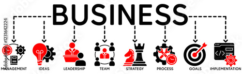 Banner business concept vector illustration. Business icons, management and human resources