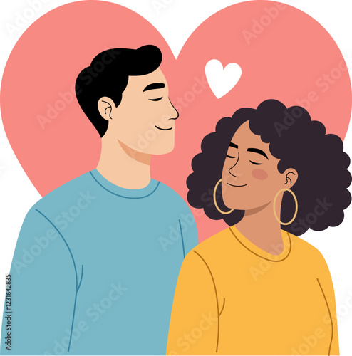 Illustration of a couple standing together, expressing love and affection, Valentine's Day