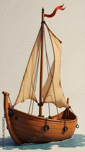 Wooden Boat with Tattered Sail
