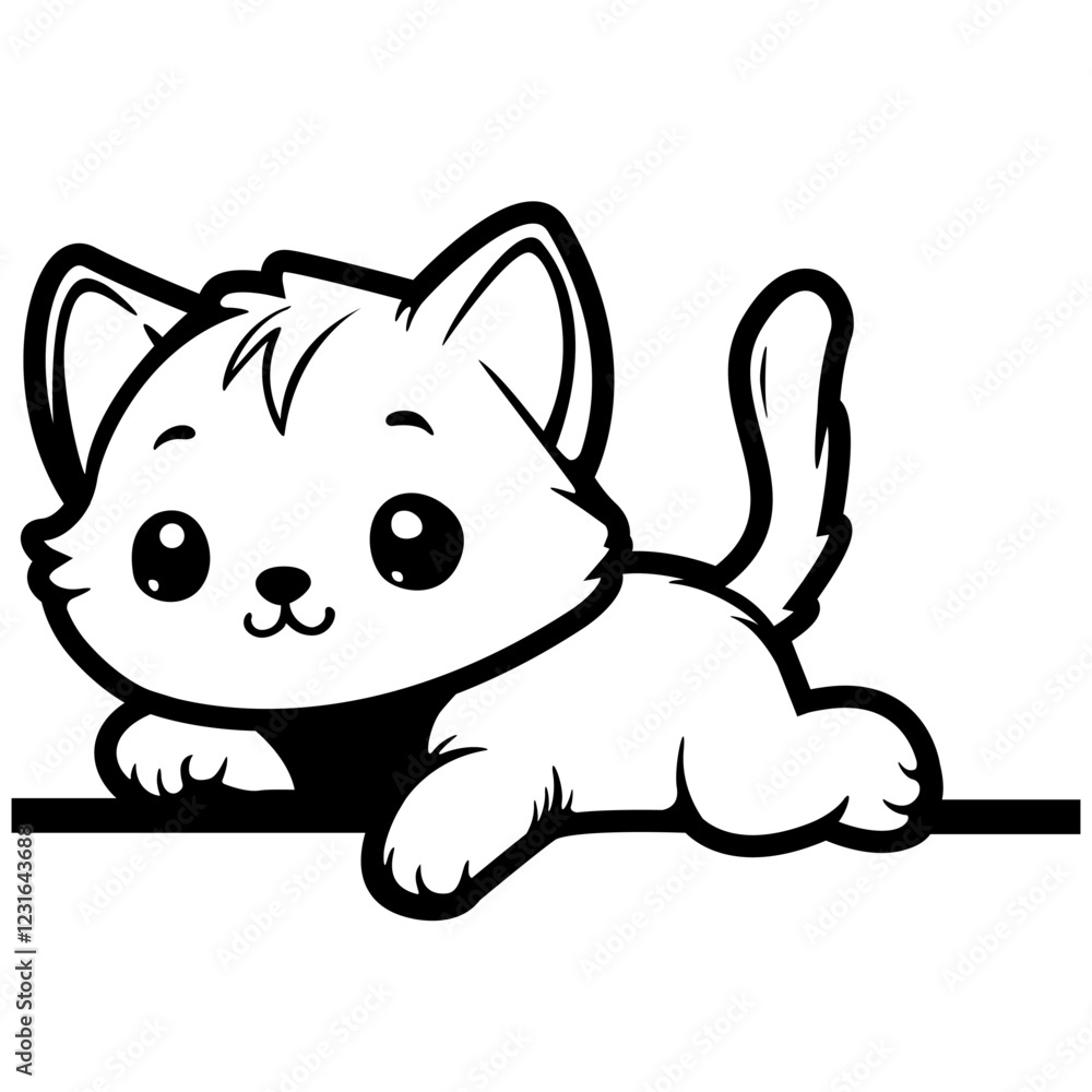 Obraz premium Cute Cat | Domestic Cat | Cute Kitten | Cat Lover | Peeking Cat | Fur Animal | Baby Little Kitten | Cat | Original Illustration | Vector and Clipart | Cutfile and Stencil