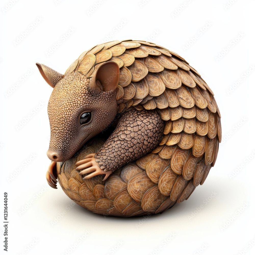 Obraz premium Armadillo curled into a defensive ball, isolated on a clean white background