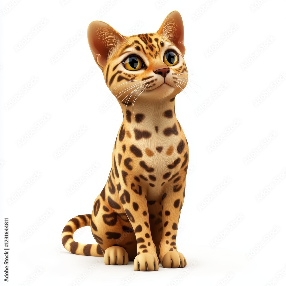 Bengal cat with a golden coat and dark rosette spots, isolated on a clean white background Bengal cat with a golden coat and dark rosette spots, isolated on a clean white background