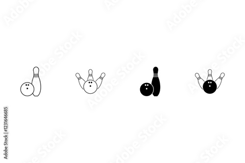 Bowling Ball With Bowling Pins Vector Icon Illustration. Sport Object Icon Concept Isolated Premium Vector. 