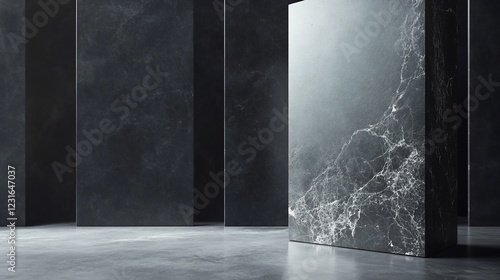 Dark marble slabs, modern interior, product display, empty space